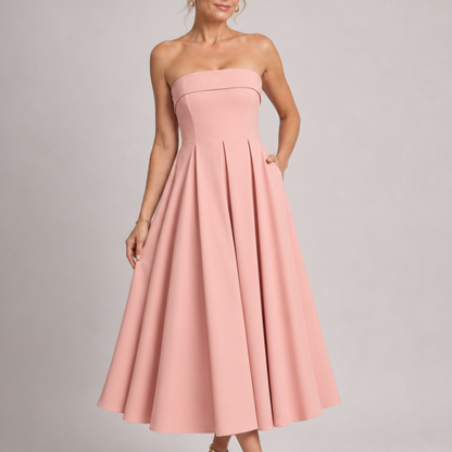 Claudia | Vestido Midi sin tirantes con corpiño estructurado