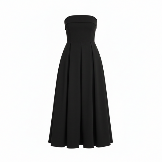 Claudia | Vestido Midi sin tirantes con corpiño estructurado