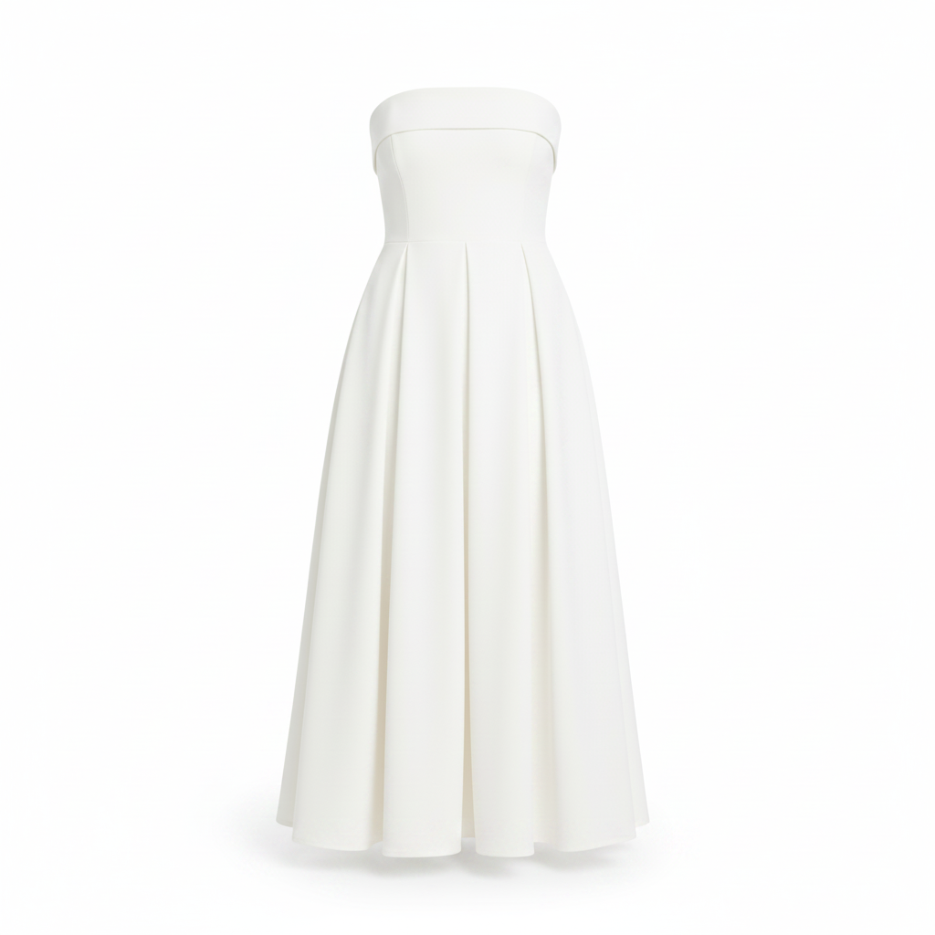 Claudia | Vestido Midi sin tirantes con corpiño estructurado