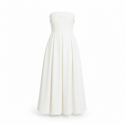 Claudia | Vestido Midi sin tirantes con corpiño estructurado