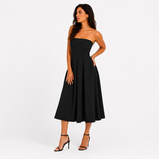 Claudia | Vestido Midi sin tirantes con corpiño estructurado